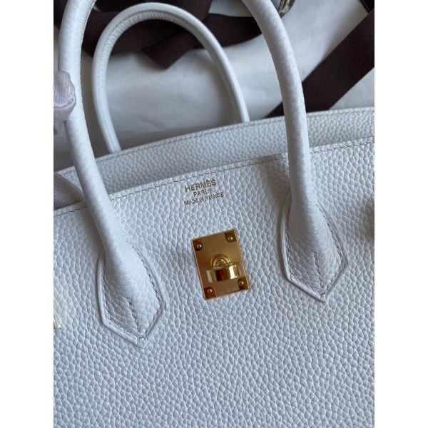 Hermes Birkin 25 Retourne Handmade Bag In White Clemence Leather - Image 6