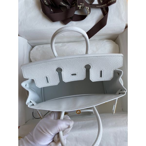 Hermes Birkin 25 Retourne Handmade Bag In White Clemence Leather - Image 7