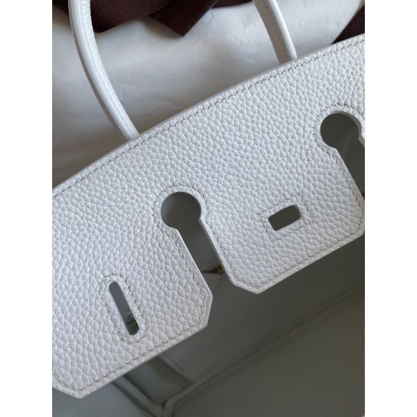 Hermes Birkin 25 Retourne Handmade Bag In White Clemence Leather - Image 8