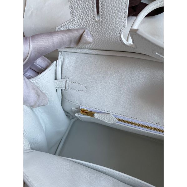 Hermes Birkin 25 Retourne Handmade Bag In White Clemence Leather - Image 9