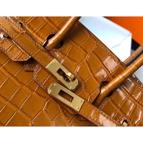 Hermes Birkin 25cm Bag In Gold Embossed Crocodile Leather - Image 3