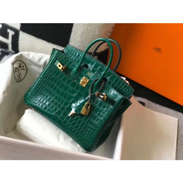 Hermes Birkin 25cm Bag In Green Embossed Crocodile Leather - Image 2