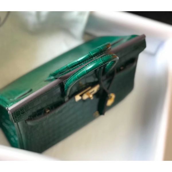 Hermes Birkin 25cm Bag In Green Embossed Crocodile Leather - Image 6