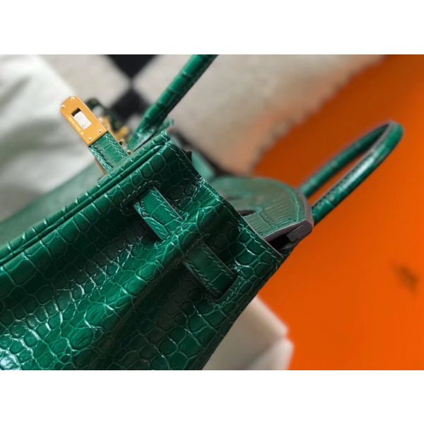 Hermes Birkin 25cm Bag In Green Embossed Crocodile Leather - Image 7
