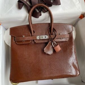 Hermes Birkin 25 Retourne Handmade Bag Caramel Lizard Leather