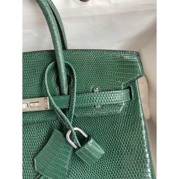 Hermes Birkin 25 Retourne Handmade Bag In Malachite Lizard Leather - Image 3