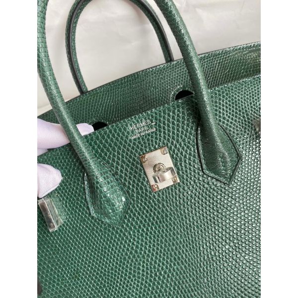Hermes Birkin 25 Retourne Handmade Bag In Malachite Lizard Leather - Image 6