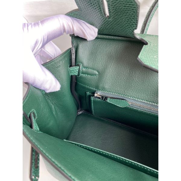 Hermes Birkin 25 Retourne Handmade Bag In Malachite Lizard Leather - Image 8