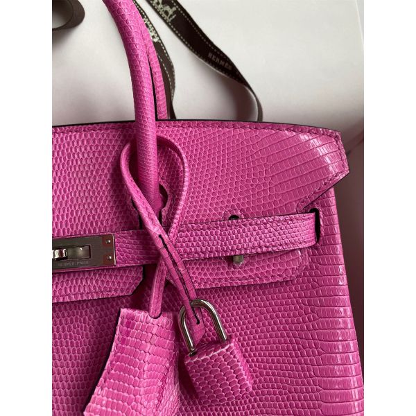 Hermes Birkin 25 Retourne Handmade Bag In Pink Lizard Leather - Image 3
