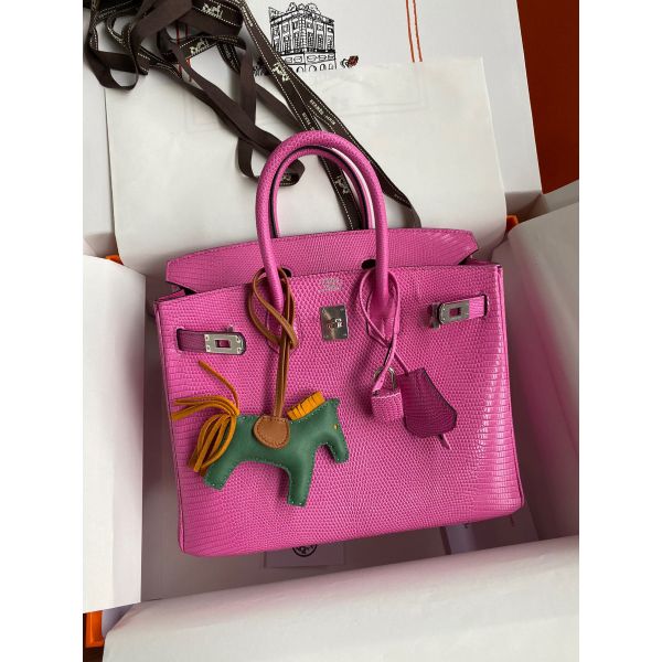 Hermes Birkin 25 Retourne Handmade Bag In Pink Lizard Leather - Image 9