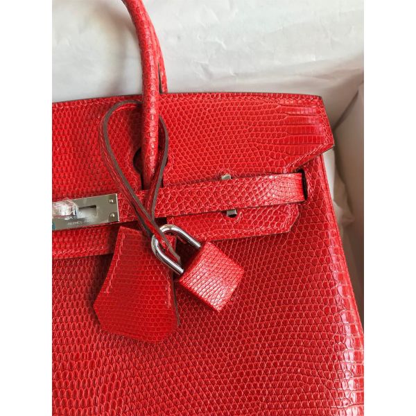 Hermes Birkin 25 Retourne Handmade Bag In Red Lizard Leather - Image 3
