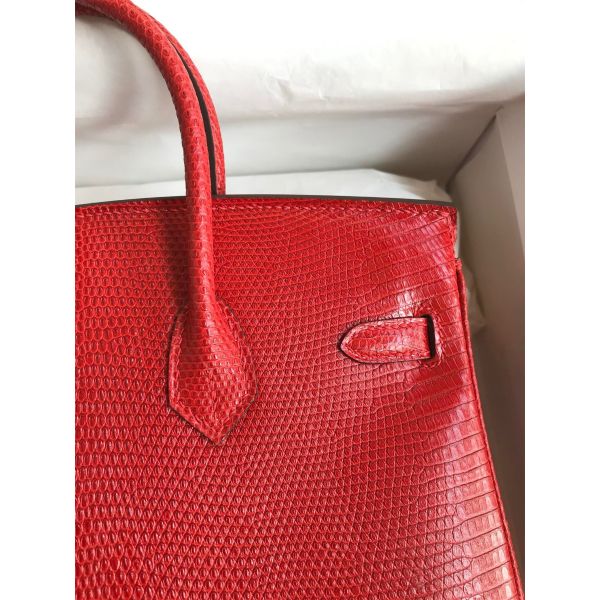 Hermes Birkin 25 Retourne Handmade Bag In Red Lizard Leather - Image 4