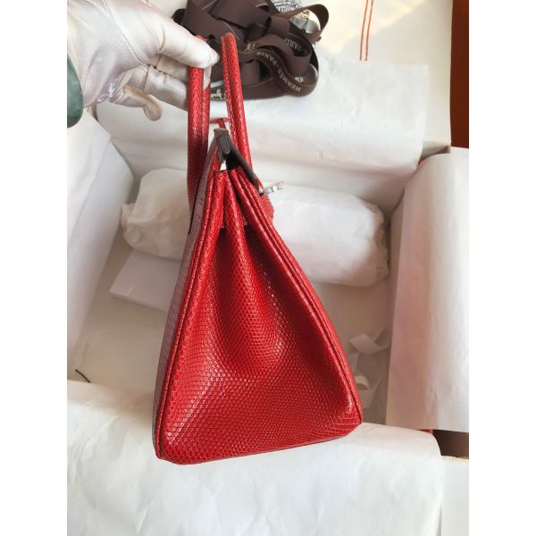 Hermes Birkin 25 Retourne Handmade Bag In Red Lizard Leather - Image 5