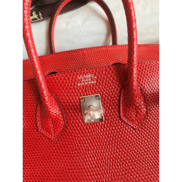 Hermes Birkin 25 Retourne Handmade Bag In Red Lizard Leather - Image 6