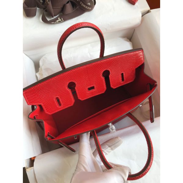 Hermes Birkin 25 Retourne Handmade Bag In Red Lizard Leather - Image 7