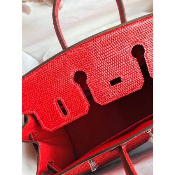 Hermes Birkin 25 Retourne Handmade Bag In Red Lizard Leather - Image 9