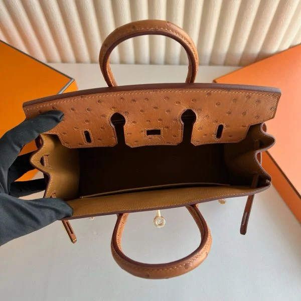 Hermes Birkin 25 Retourne Handmade Bag in Gold Ostrich Leather - Image 3