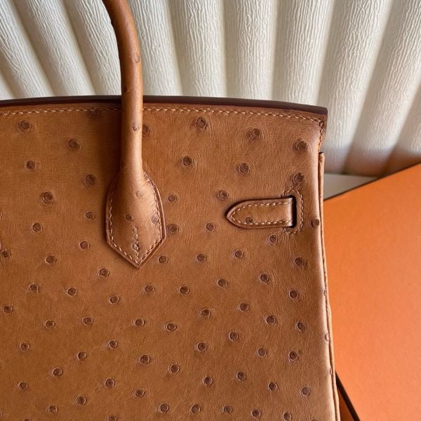 Hermes Birkin 25 Retourne Handmade Bag in Gold Ostrich Leather - Image 6