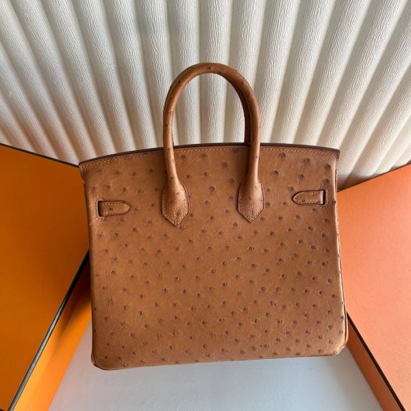 Hermes Birkin 25 Retourne Handmade Bag in Gold Ostrich Leather - Image 7