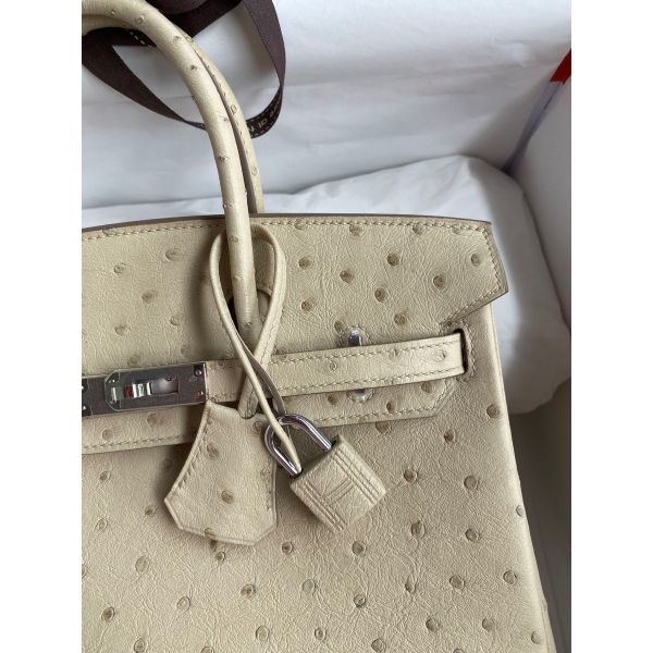 Hermes Birkin 25 Retourne Handmade Bag In Parchemin Ostrich Leather - Image 3