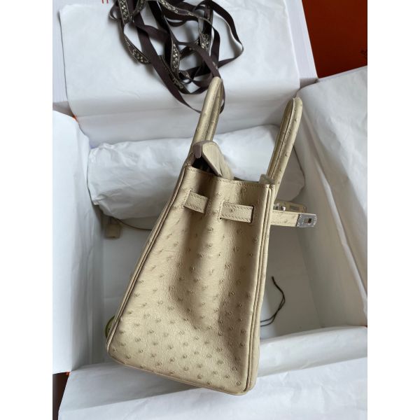 Hermes Birkin 25 Retourne Handmade Bag In Parchemin Ostrich Leather - Image 5