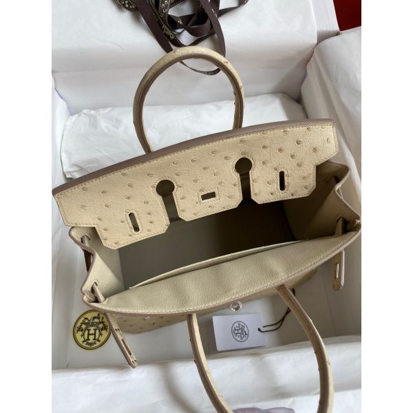 Hermes Birkin 25 Retourne Handmade Bag In Parchemin Ostrich Leather - Image 7