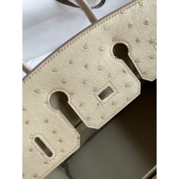 Hermes Birkin 25 Retourne Handmade Bag In Parchemin Ostrich Leather - Image 9