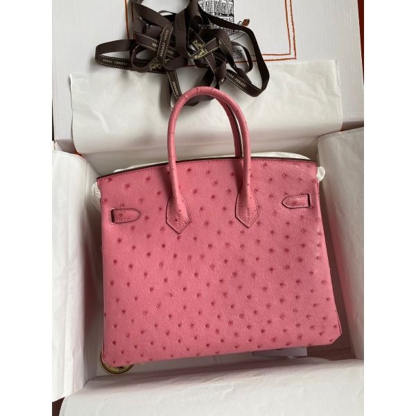 Hermes Birkin 25 Retourne Handmade Bag In Pink Ostrich Leather - Image 2