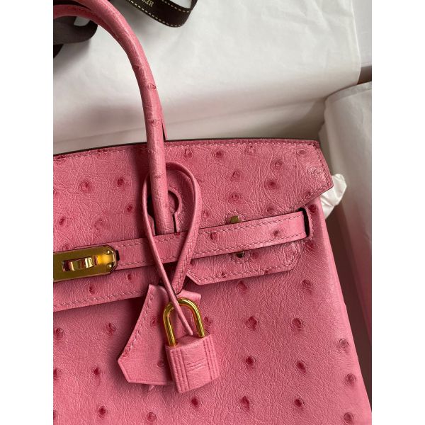 Hermes Birkin 25 Retourne Handmade Bag In Pink Ostrich Leather - Image 3