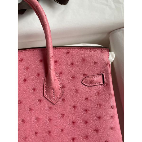 Hermes Birkin 25 Retourne Handmade Bag In Pink Ostrich Leather - Image 4