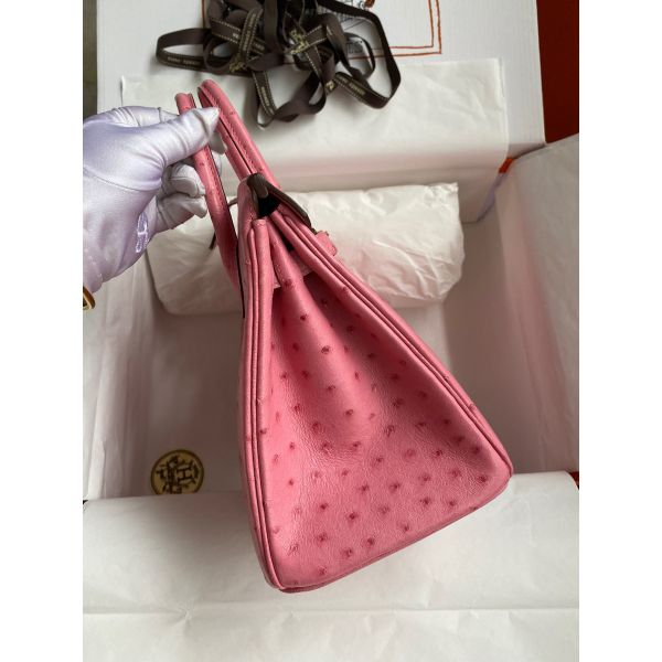 Hermes Birkin 25 Retourne Handmade Bag In Pink Ostrich Leather - Image 5