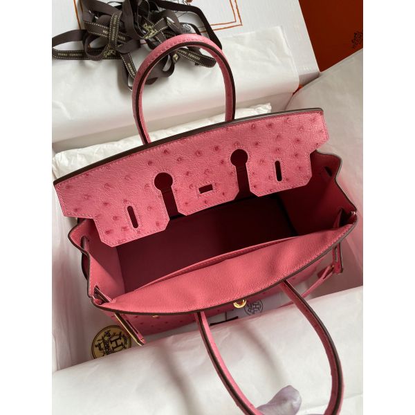 Hermes Birkin 25 Retourne Handmade Bag In Pink Ostrich Leather - Image 6