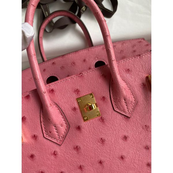 Hermes Birkin 25 Retourne Handmade Bag In Pink Ostrich Leather - Image 7