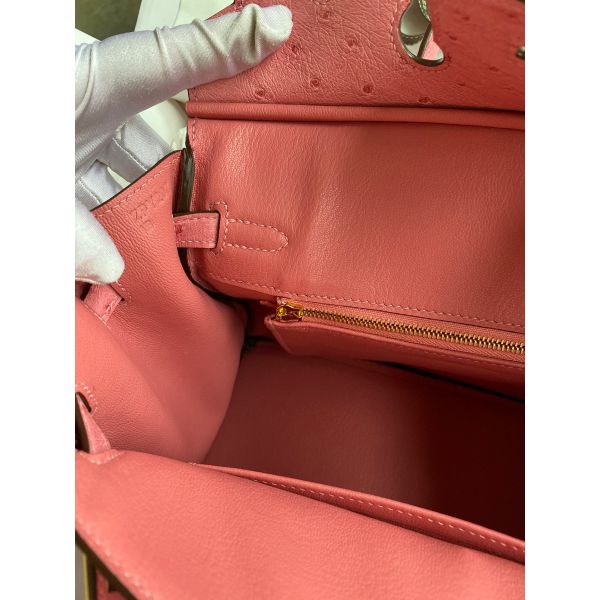 Hermes Birkin 25 Retourne Handmade Bag In Pink Ostrich Leather - Image 9