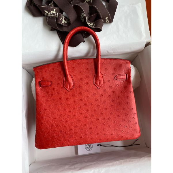 Hermes Birkin 25 Retourne Handmade Bag In Red Ostrich Leather - Image 2