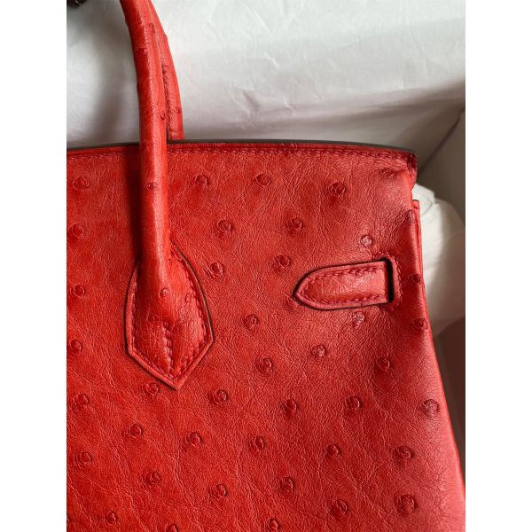Hermes Birkin 25 Retourne Handmade Bag In Red Ostrich Leather - Image 4