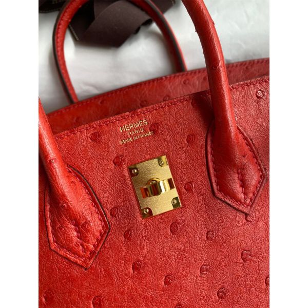 Hermes Birkin 25 Retourne Handmade Bag In Red Ostrich Leather - Image 6