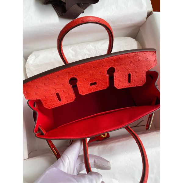 Hermes Birkin 25 Retourne Handmade Bag In Red Ostrich Leather - Image 7