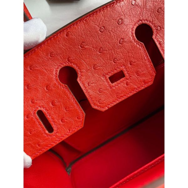 Hermes Birkin 25 Retourne Handmade Bag In Red Ostrich Leather - Image 8