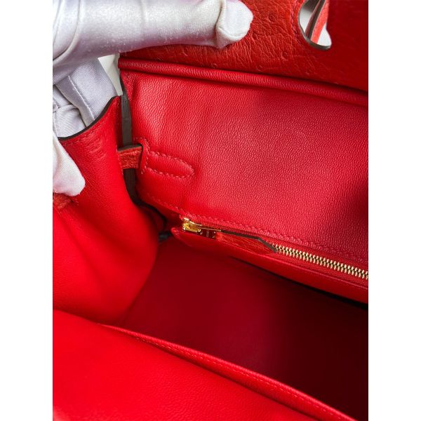 Hermes Birkin 25 Retourne Handmade Bag In Red Ostrich Leather - Image 9