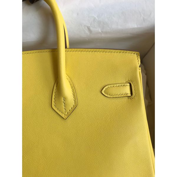 Hermes Birkin 25 Retourne Handmade Bag In Lime Swift Calfskin - Image 4