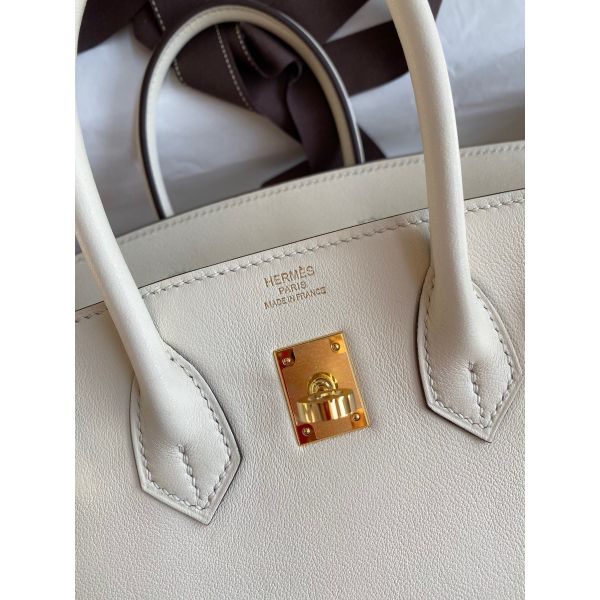 Hermes Birkin 25 Retourne Handmade Bag In Nata Swift Calfskin - Image 5