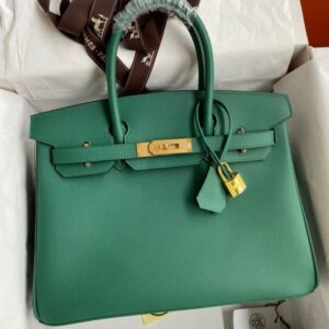 Hermes Birkin 30 Retourne Handmade Bag In Malachite Epsom Calfskin