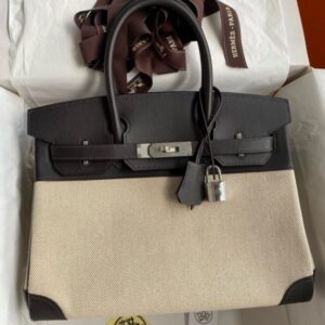 Hermes Birkin 30 Handmade Bag in Toile & Ebene Swift Leather