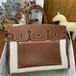 Hermes Birkin à l’envers 35 Bag in Gold Clemence Leather and Canvas