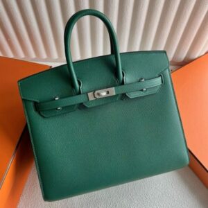 Hermes Birkin 25 Sellier Handmade Bag in Vert Moyen Epsom Calfskin