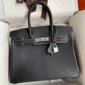 Hermes Birkin 30 Verso Retourne Handmade Bag in Black Chevre Mysore Goatskin