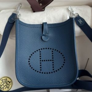 Hermes Evelyne Mini Handmade Bag in Deep Blue Clemence Leather