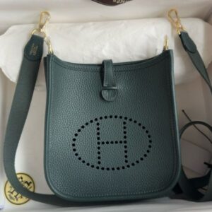 Hermes Evelyne Mini Handmade Bag in Vert Cypres Clemence Leather