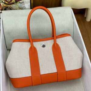 Hermes Neo Garden Party 23 Bag in Canvas and Orange Negonda Calfskin